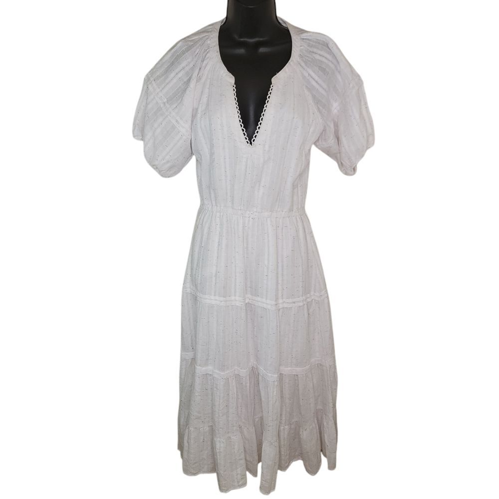Betsey Johnson White Speckled Tiered Midi Dress Size Small